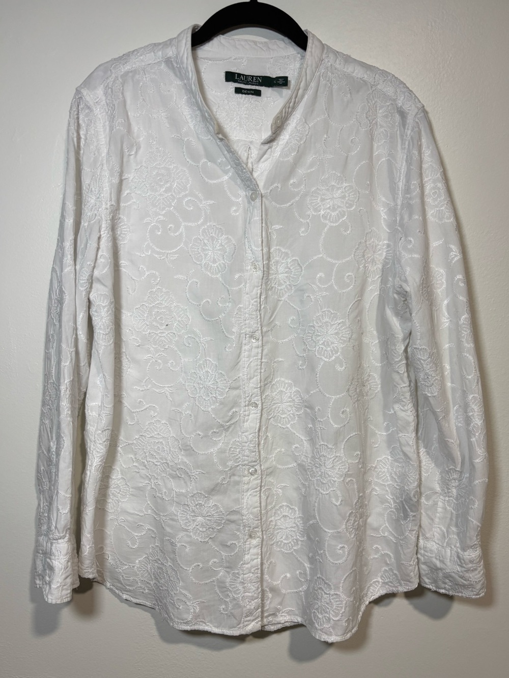 Lauren Ralph Lauren White Floral Embroidered Button-Down Shirt